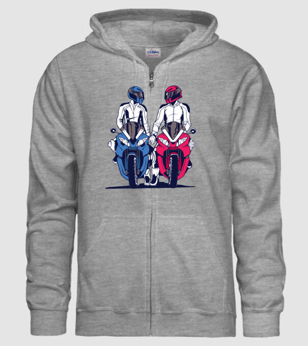 Cuplu de motocicliști model gri pe tricou