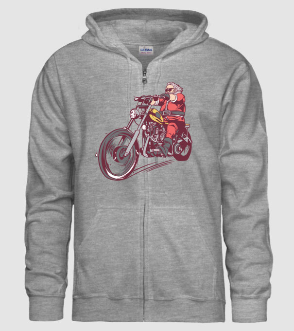 Moș Crăciun motociclist model gri pe tricou
