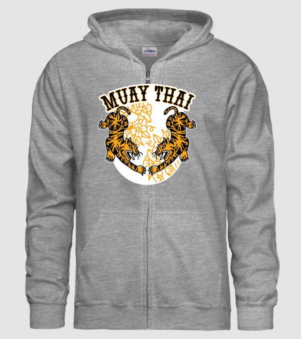 Tigri Muay Thai model gri pe tricou