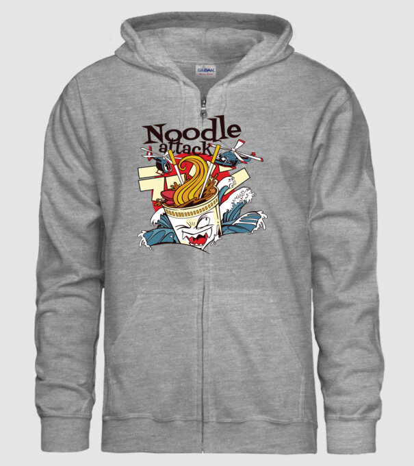 Noodle Attack model gri pe tricou