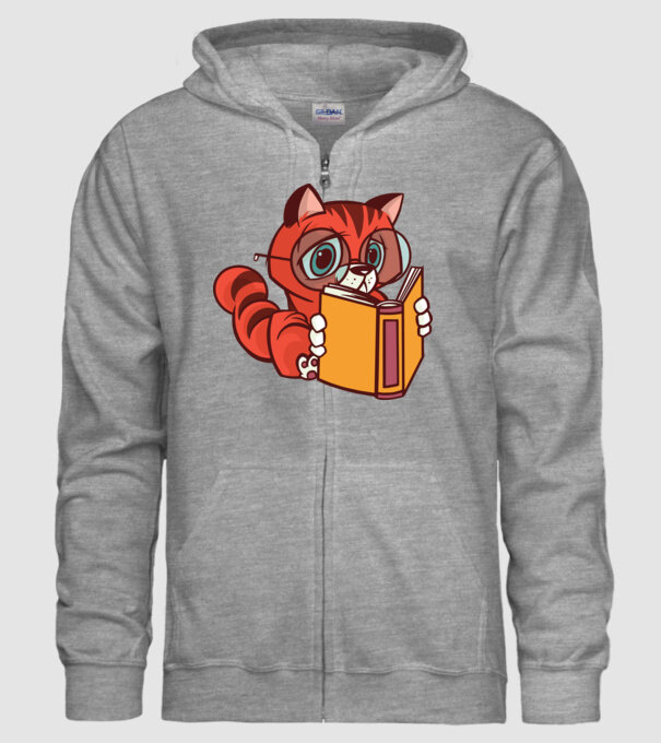 Pisică cititoare model gri pe tricou