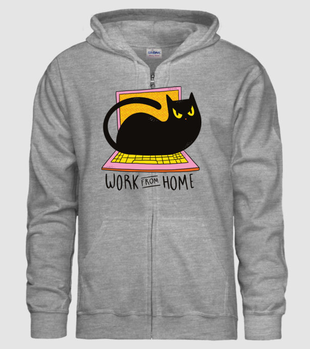 Home offfice cu pisică model gri pe tricou