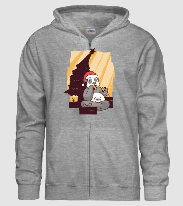Panda mâncând prăjituri tricou Crăciun model gri pe tricou
