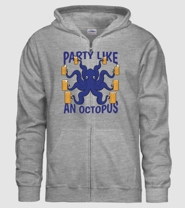 Party Like An Octopus model gri pe tricou