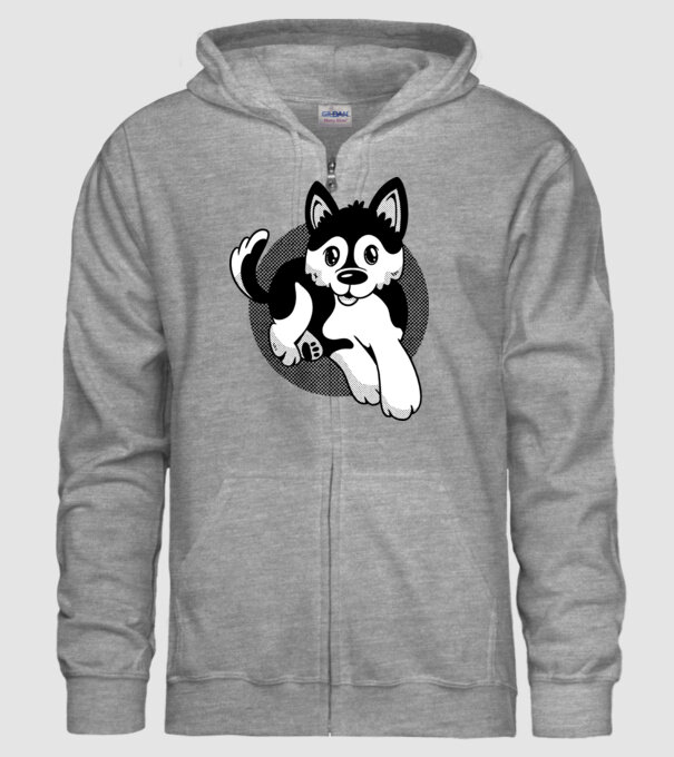 Câine Pomsky model gri pe tricou