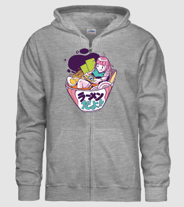 Ramen Anime Gamer fată model gri pe tricou