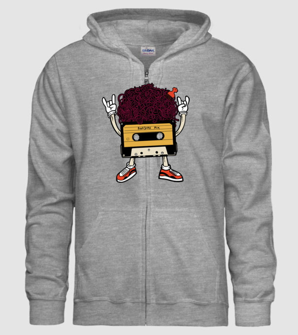 Casetă retro cu păr afro model gri pe tricou