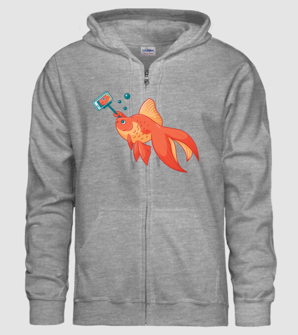 Selfish - Pește făcând selfie model gri pe tricou