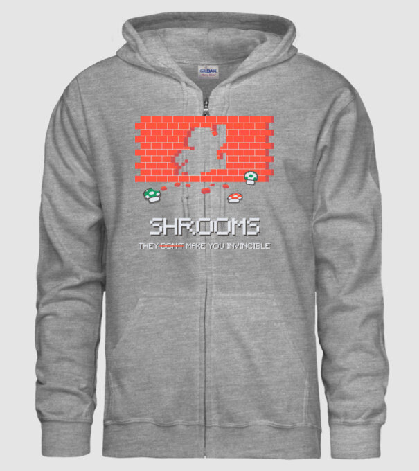 Shrooms - They make you invincible Mario model gri pe tricou