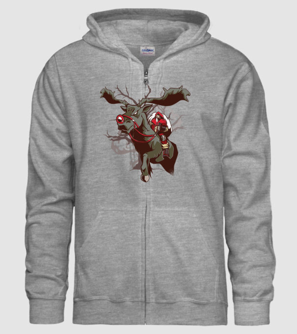 Cavaler Moș Crăciun pe ren model gri pe tricou