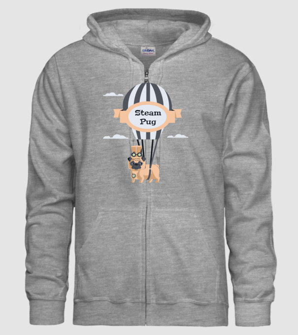 Steampug - mops model gri pe tricou