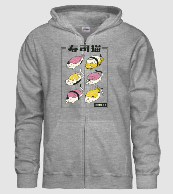 Pisicuțe Sushi model gri pe tricou