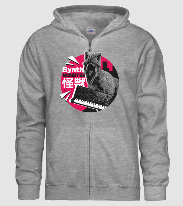 Dinozaur sintetizator model gri pe tricou