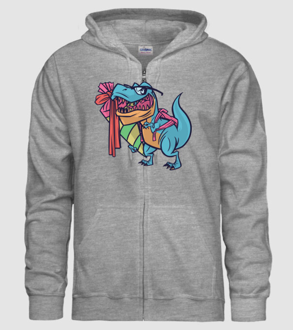 Elev T-rex model gri pe tricou