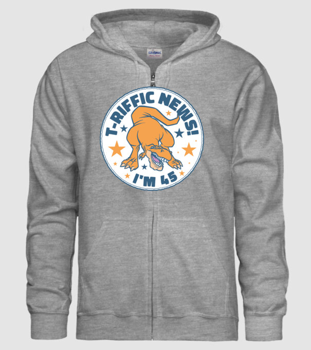 'T-rex Terrific news i''m 45' model gri pe tricou