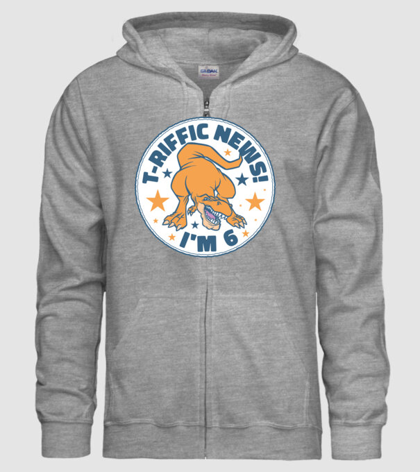 'T-rex Terrific news i''m 6' model gri pe tricou