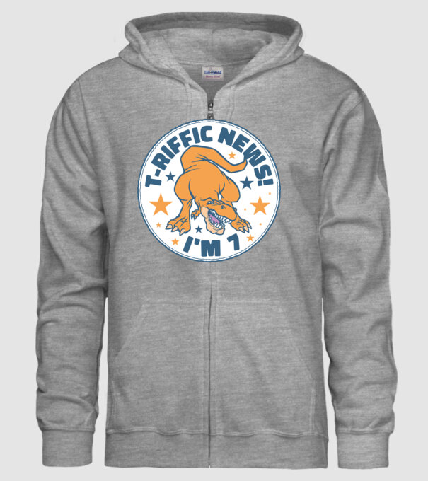 'T-rex Terrific news i''m 7' model gri pe tricou