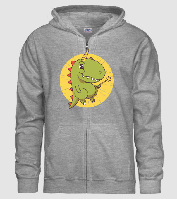 T-rex Unicorn cu baghetă magică model gri pe tricou