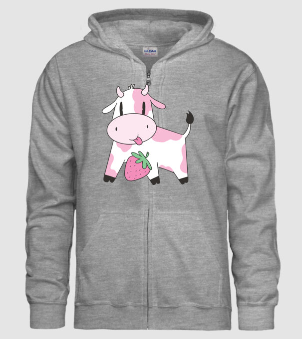 Vacă cu căpșuni model gri pe tricou