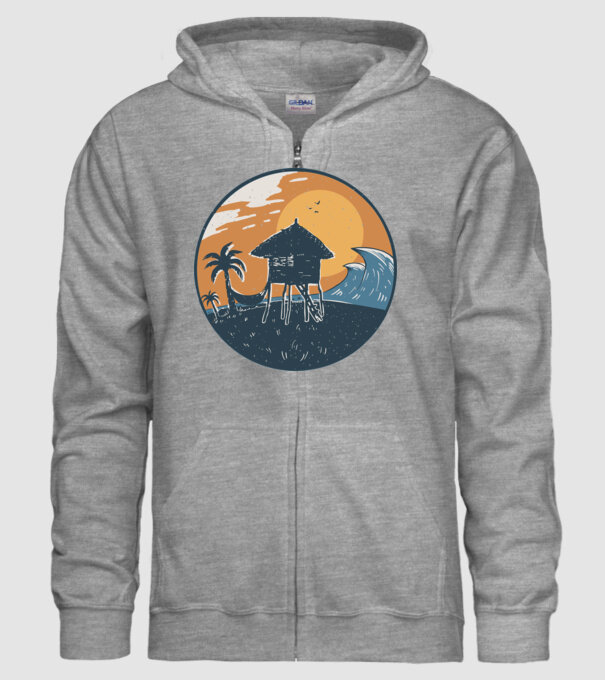 Bungalou pe plajă model gri pe tricou