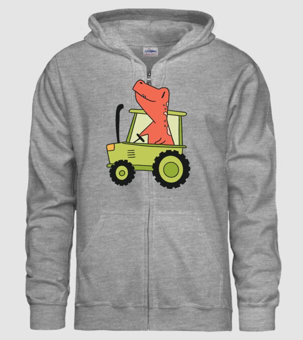 Tractor dinozaur model gri pe tricou
