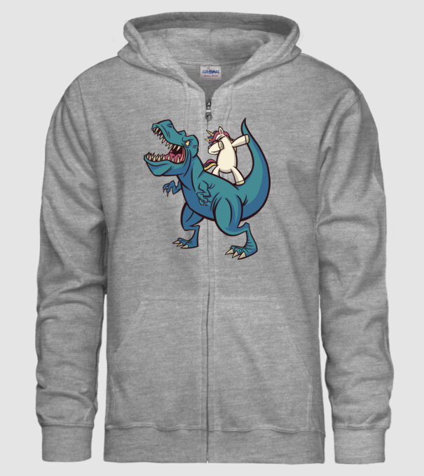 Unicorn DAB T-rex model gri pe tricou