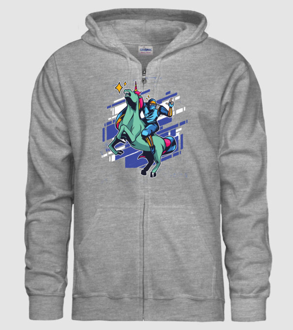 Unicorn Ninja model gri pe tricou