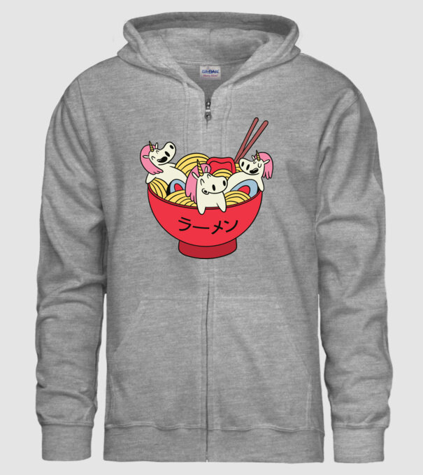 Unicorn Ramen model gri pe tricou