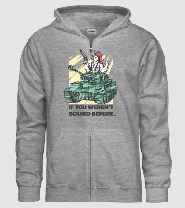 Unicorn Tanc model gri pe tricou