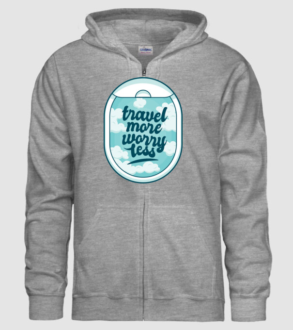 Călătorește mai mult, fă-ți mai puține griji model gri pe tricou