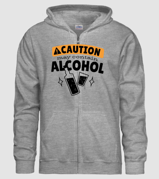 Atenție, poate conține alcool model gri pe tricou