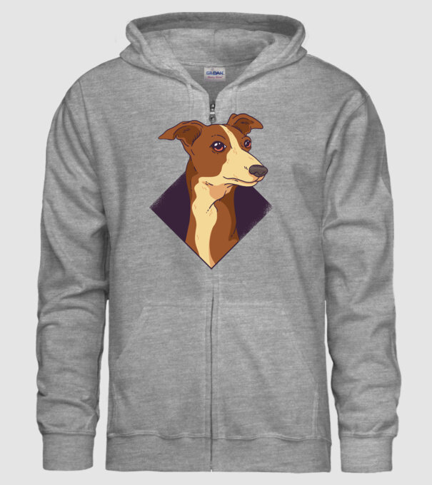 Cap câine Whippet model gri pe tricou
