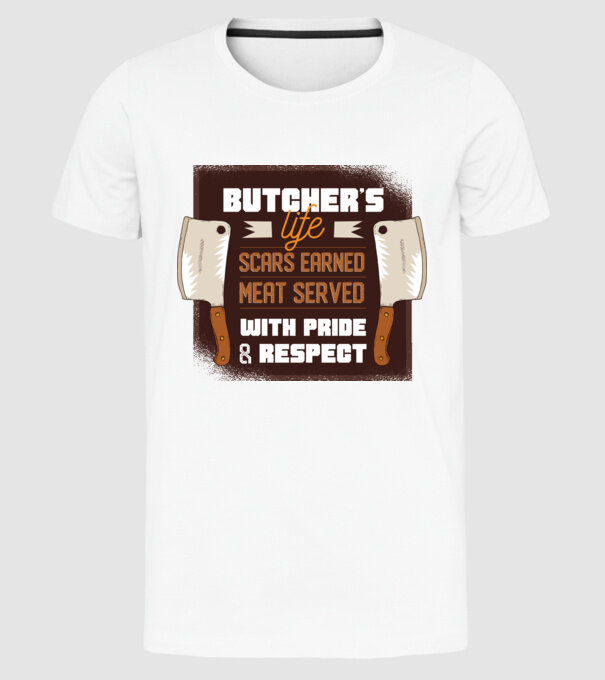 Viața măcelarului model alb pe tricou