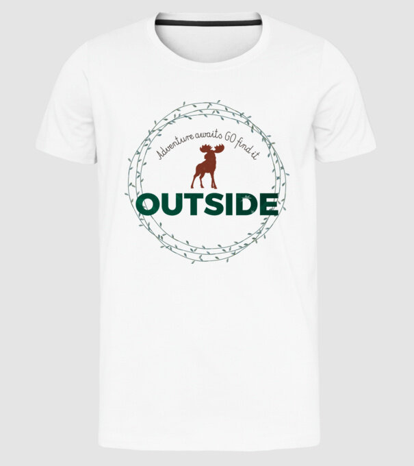 Adventure awaits model alb pe tricou