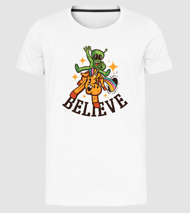 Unicorn Alien model alb pe tricou