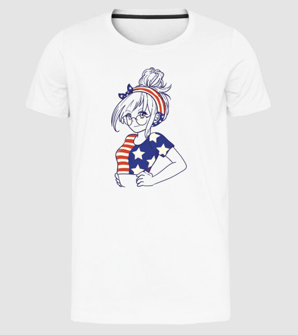 fată Americană Anime model alb pe tricou