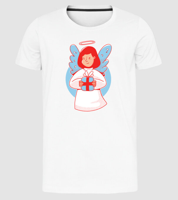 Înger cu un cadou model alb pe tricou
