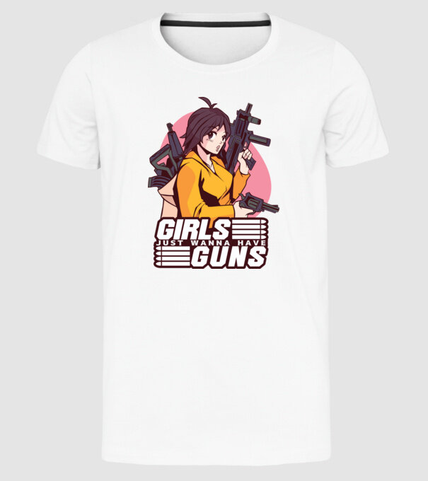 Anime fată cu armă model alb pe tricou