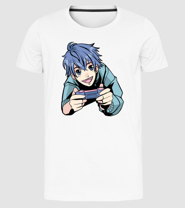 Anime băiat Gamer model alb pe tricou
