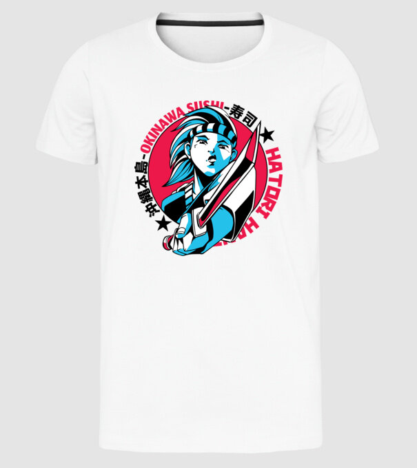 Fată Anime cu sabie model alb pe tricou