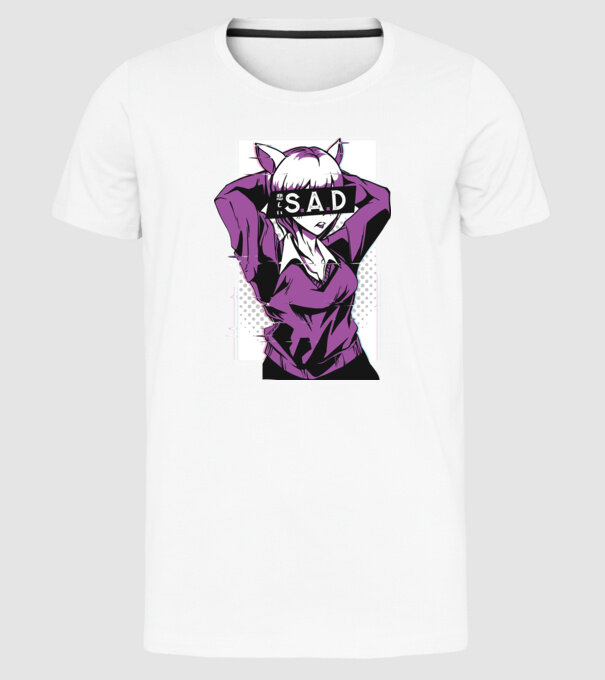 Anime fată tristă model alb pe tricou