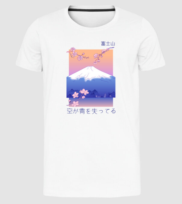 Anime Vaporwave munte model alb pe tricou