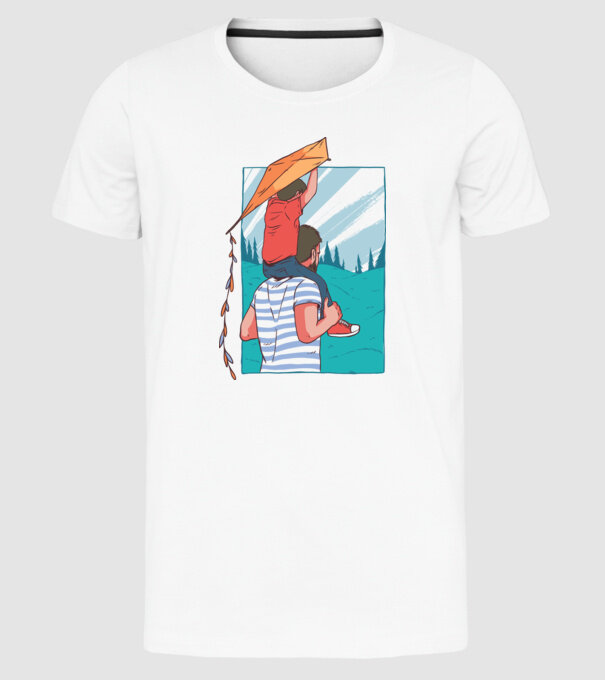 Tată-fiu înălțarea zmeului model alb pe tricou