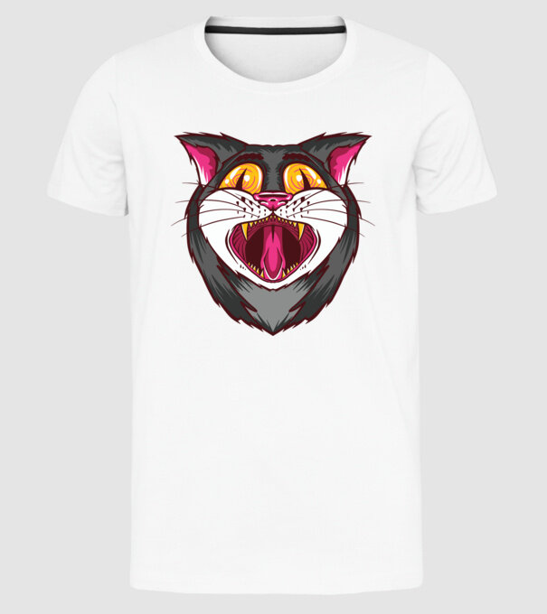 Pisică care cască model alb pe tricou