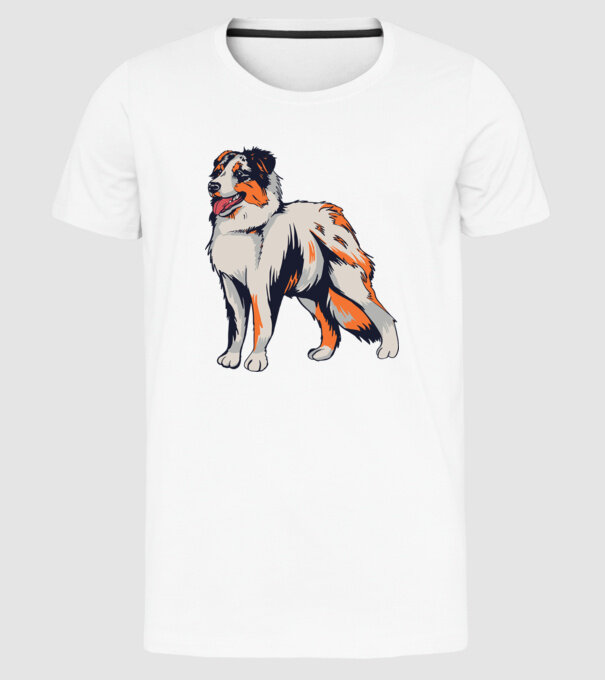 Câine ciobănesc Australian model alb pe tricou