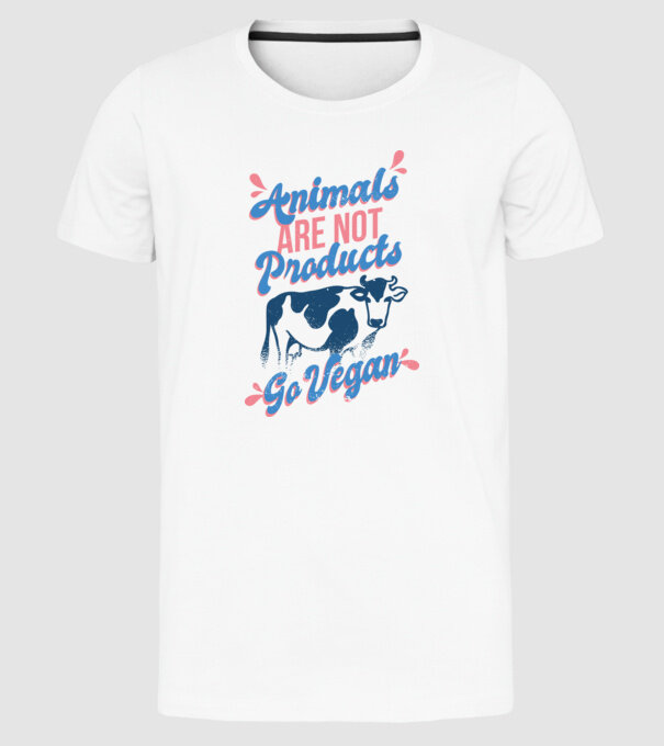 Animalele nu sunt produse, fii vegan tricou model alb pe tricou