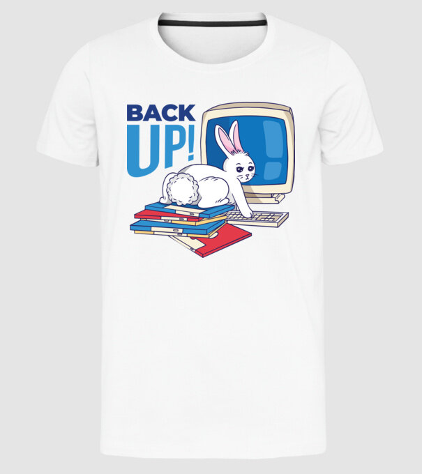 Back up bunny model alb pe tricou