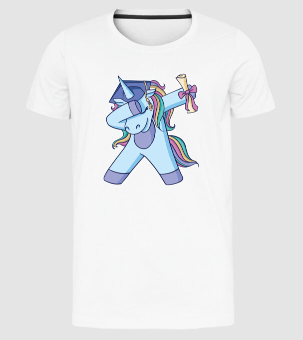 Unicorn Absolvent model alb pe tricou