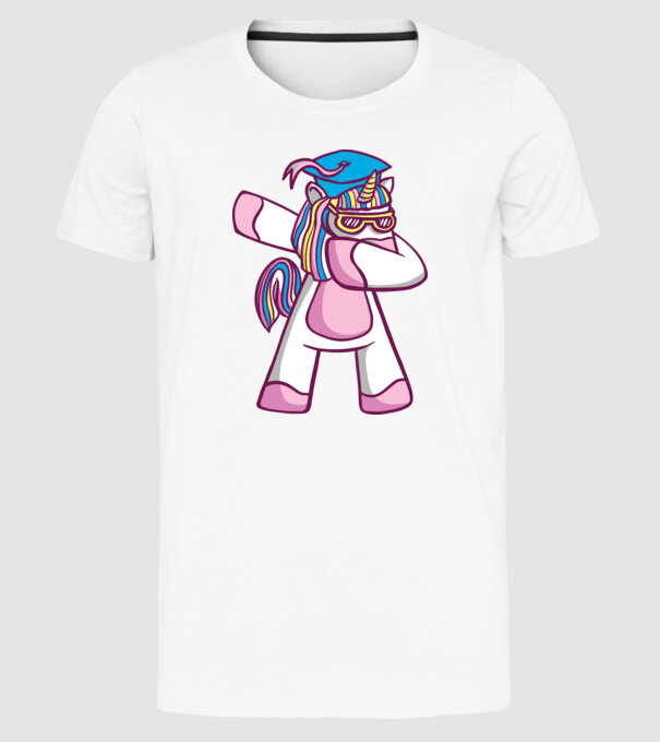 Unicorn Absolvent DAB model alb pe tricou
