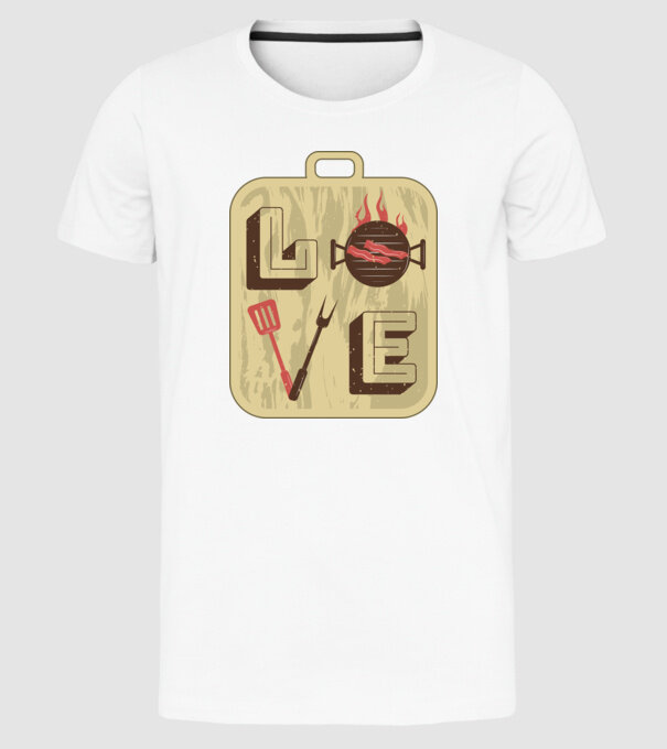 Dragoste BBQ model alb pe tricou